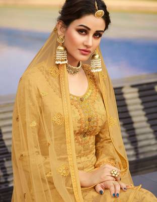 Yellow jacquard jacquard salwar 3