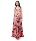 PS Pret by Payal Singhal Eman Red Colour Printed Art Georgette Long Tiered Dress