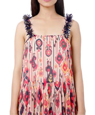 PS Pret by Payal Singhal Eman Red Colour Printed Art Georgette Long Tiered Dress 4