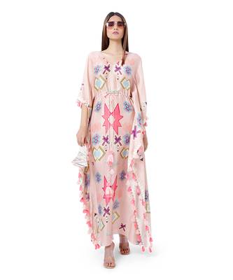 PS Pret by Payal Singhal Pink Colour Printed Silkmul Kaftan 1