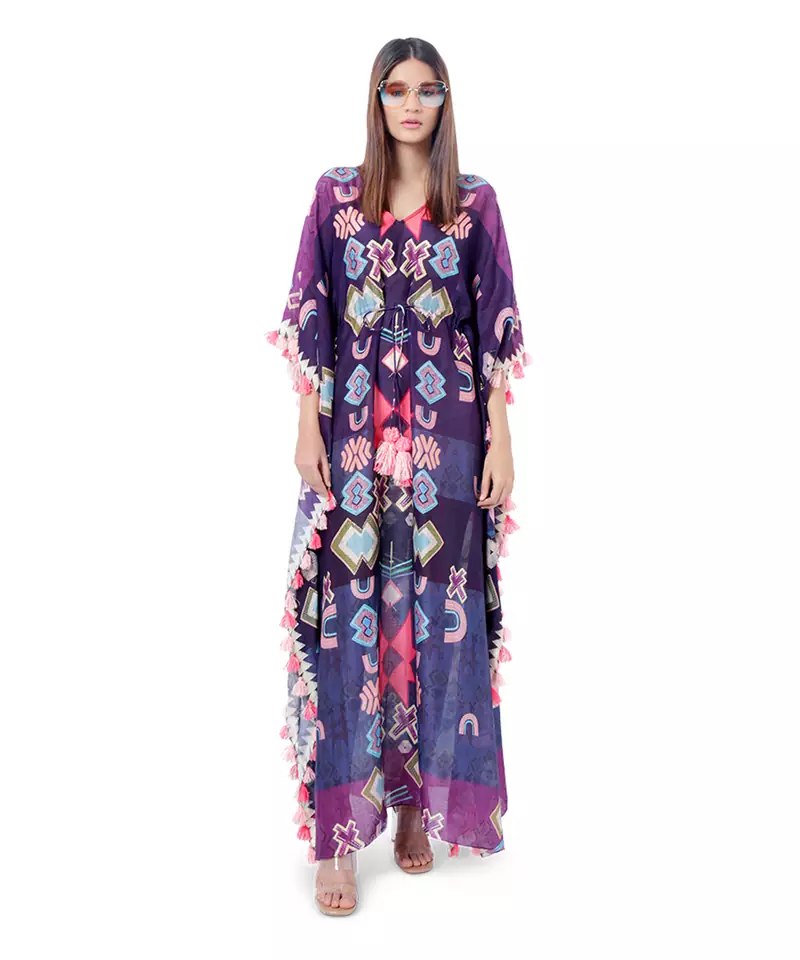 Purple Colour Printed Silkmul Kaftaan