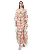 Coral Colour Printed Silkmul Kaftaan