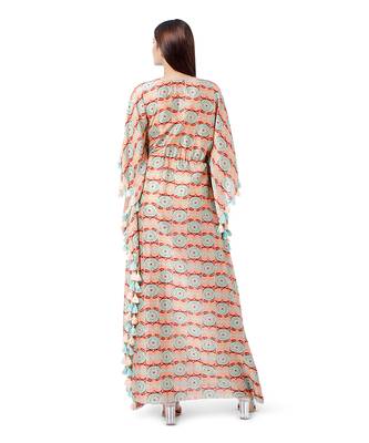 PS Pret by Payal Singhal Coral Colour Printed Silkmul Kaftan 3