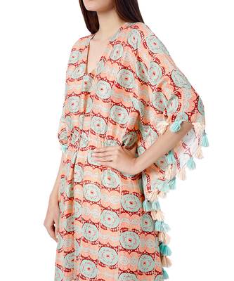 PS Pret by Payal Singhal Coral Colour Printed Silkmul Kaftan 4