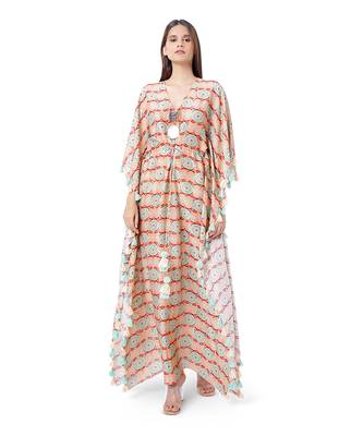 PS Pret by Payal Singhal Coral Colour Printed Silkmul Kaftan 5