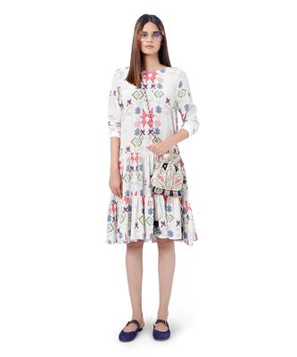 PS Pret by Payal Singhal White Colour Printed Crepe Frill Hem Tunic 1