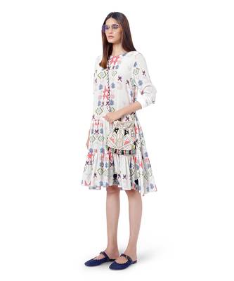 PS Pret by Payal Singhal White Colour Printed Crepe Frill Hem Tunic 2