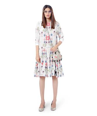 PS Pret by Payal Singhal White Colour Printed Crepe Frill Hem Tunic 4