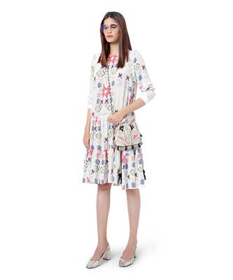 PS Pret by Payal Singhal White Colour Printed Crepe Frill Hem Tunic 5