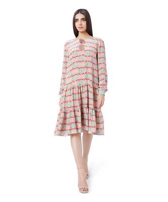 PS Pret by Payal Singhal Coral Colour Printed Crepe Frill Hem Tunic 1