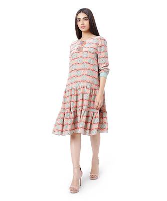 PS Pret by Payal Singhal Coral Colour Printed Crepe Frill Hem Tunic 2
