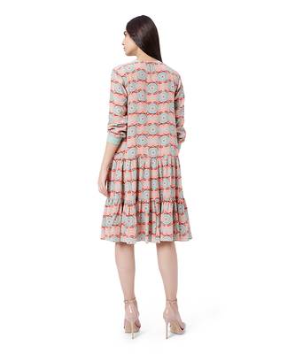 PS Pret by Payal Singhal Coral Colour Printed Crepe Frill Hem Tunic 3