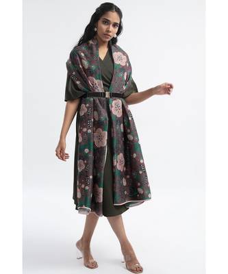Payal Singhal Brown Abutilon Print Silkmul Full Width Scarf 1