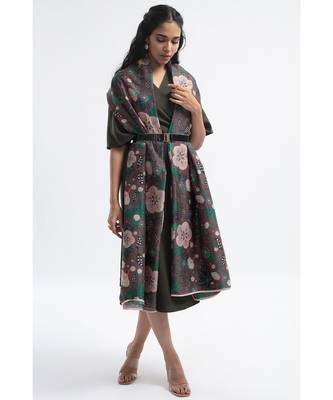 Payal Singhal Brown Abutilon Print Silkmul Full Width Scarf 2