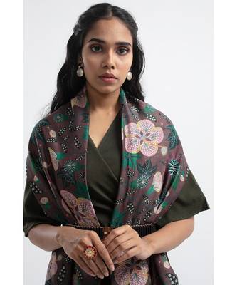 Payal Singhal Brown Abutilon Print Silkmul Full Width Scarf 3