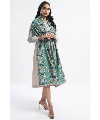 Payal Singhal Blue Ikat Love Print Silkmul Full Width Scarf 2