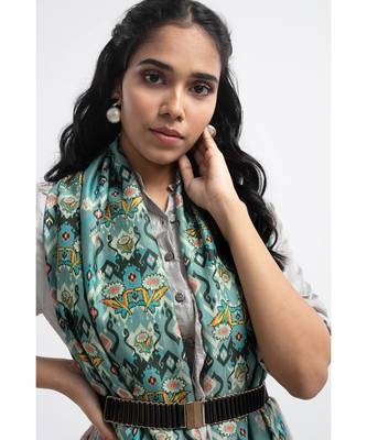 Payal Singhal Blue Ikat Love Print Silkmul Full Width Scarf 3