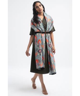 Payal Singhal Blue Ikat Garden Print Silkmul Full Width Scarf 1
