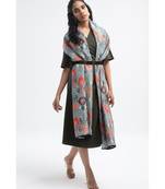 Payal Singhal Blue Ikat Garden Print Silkmul Full Width Scarf