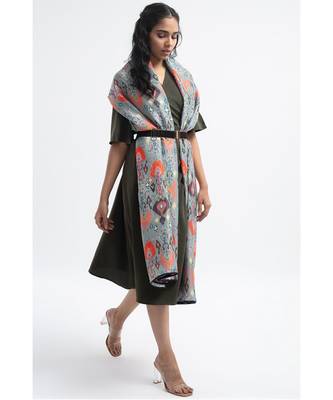 Payal Singhal Blue Ikat Garden Print Silkmul Full Width Scarf 2