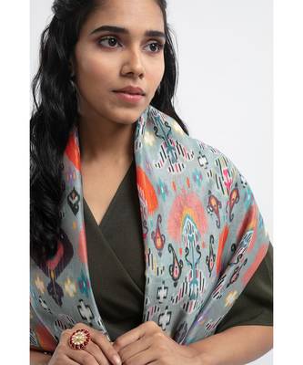 Payal Singhal Blue Ikat Garden Print Silkmul Full Width Scarf 3