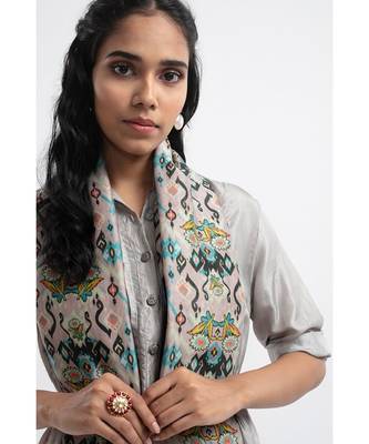 Payal Singhal Pink Ikat Love Print Silkmul Full Width Scarf 3