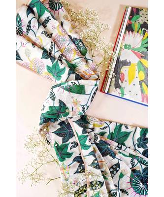 Payal Singhal White Abutilon Print Full Width Scarf in Gift Box 1