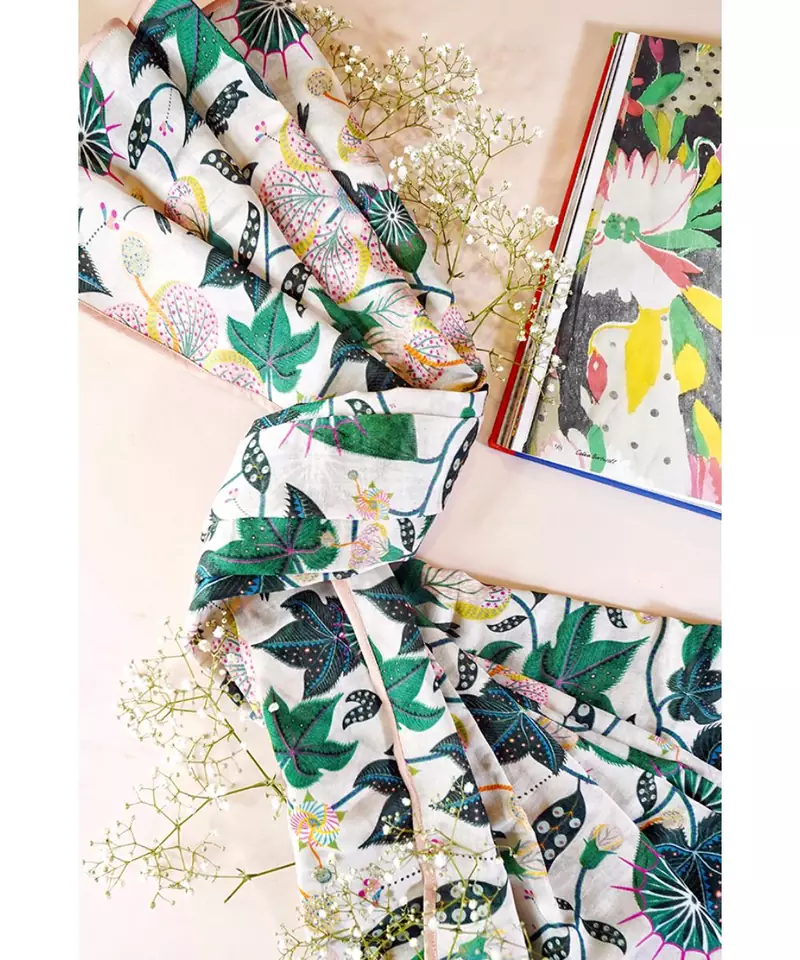 White Abutilon Print Full Width Scarf in Gift Box