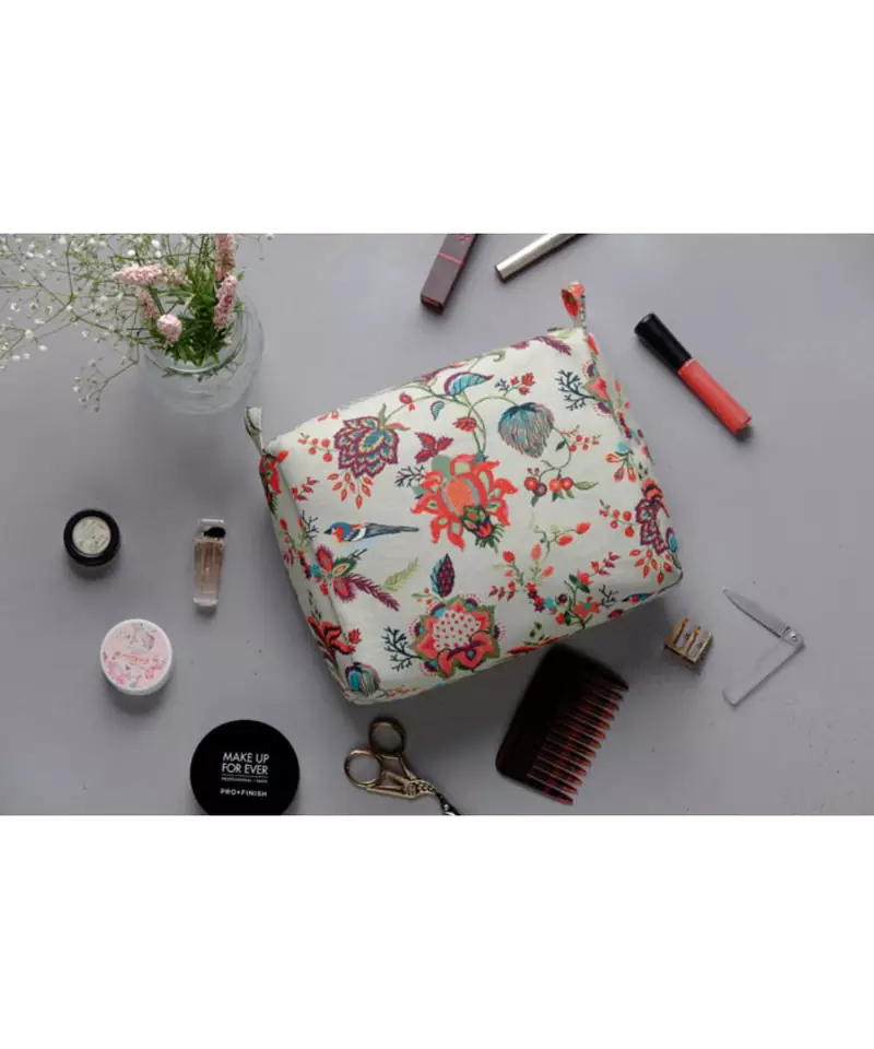 Khaki Chidiya Print Medium Sized Vanity Kit