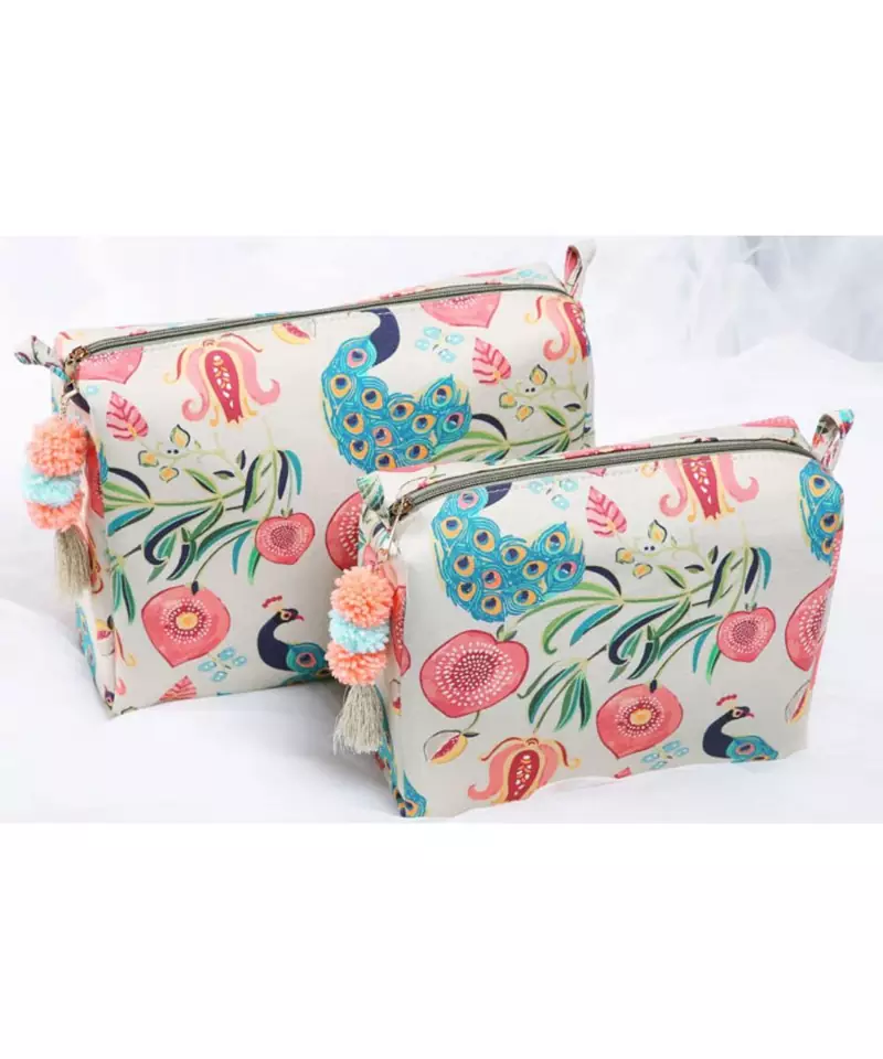 Khaki Anaar Aur Mor Print Large Sized Vanity Kit