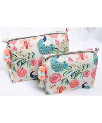 Payal Singhal Khaki Anaar aur Mor Print Large , Medium Vanity Kit 1