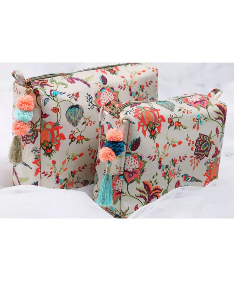 Khaki Chidiya Print Large , Medium Vanity Kit