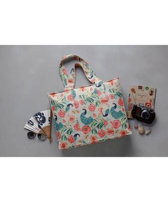 Khaki Print Anaar Aur Mor Tote Bag 1