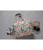 Khaki Print Anaar Aur Mor Tote Bag