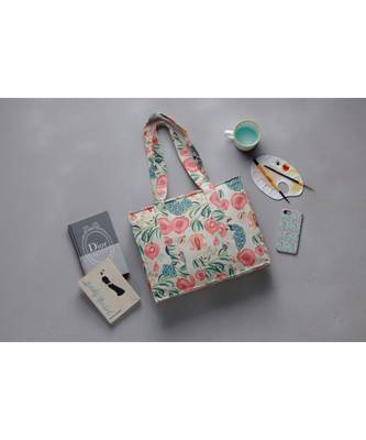 Khaki Anaar Aur Mor Print Tote Bag 1