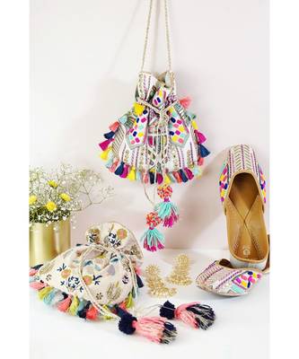 Payal Singhal Stone Dupion Tulip Garden Embroidered Sling Potli Bag 1