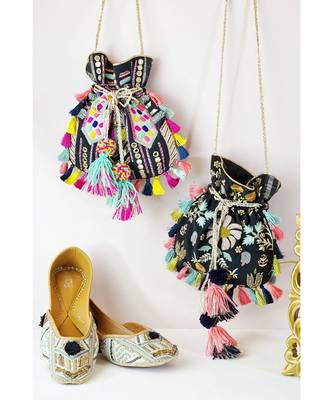 Payal Singhal Black colour Tulip Garden Embroidered Sling Potli Bag 1