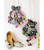 Payal Singhal Black colour Tulip Garden Embroidered Sling Potli Bag