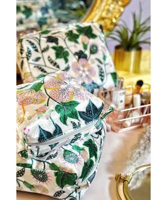 Payal Singhal White AbutilonPrint Small, Medium and Large Vanity Kits Set (Set of 3) 1