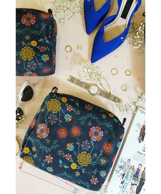 Payal Singhal Navy Spring Print Small, Medium and Large Vanity Kits Set (Set of 3) 1