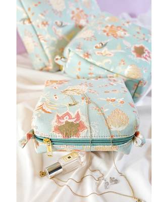 Payal Singhal Aqua Chidiya Print Small, Medium and Large Vanity Kits Set (Set of 3) 1