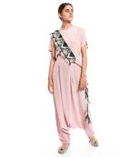 Black Dupion Silk Geometric Embroidered Tie- Up Belt with Colourful Tassels