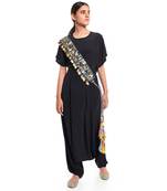 Payal Singhal Black Dupion Silk Istanbul Embroidered Tie- Up Belt with Colourful Tassels