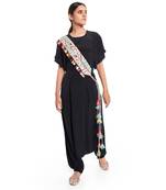 Payal Singhal Cream Crepe Kutch Embroidered Tie- Up Belt with Colourful Tassels