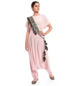 Payal Singhal Black Dupion Silk Dash Embroidered Tie- Up Belt with Tassels