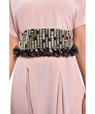 Payal Singhal Black Dupion Silk Dash Embroidered Tie- Up Belt with Tassels 2