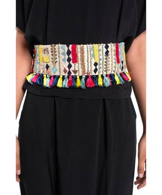 Payal Singhal Stone Dupion Silk Marakesh Embroidered Tie- Up Belt with Colourful Tassels 2