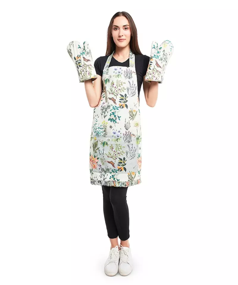 Ivory Colour Printed Canvas Mittens with Aqua Colour Printed Silkmul Piping
