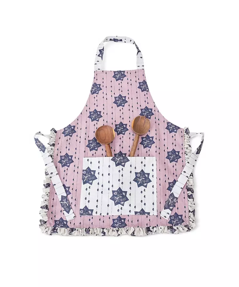 Purple and Grey Colour Printed Canvas Apron with Pouch