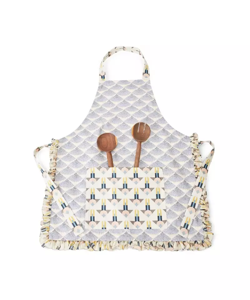Blush and Cream Colour Printed Canvas Apron with Pouch